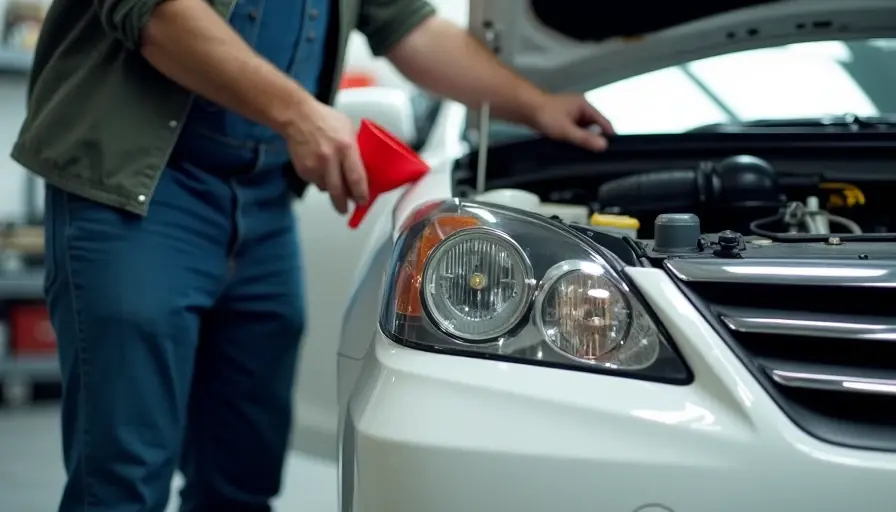 How Often Should You Change Your Oil Guide Man adding fresh oil during DIY oil change