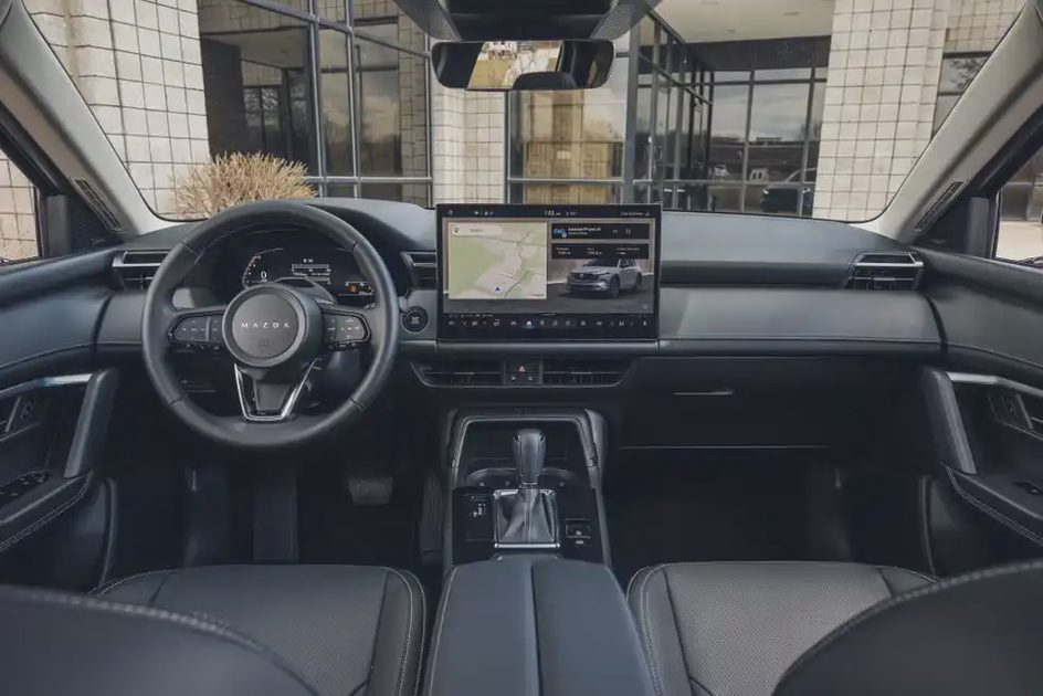 Premium car interior with leather seat and stitched door panel