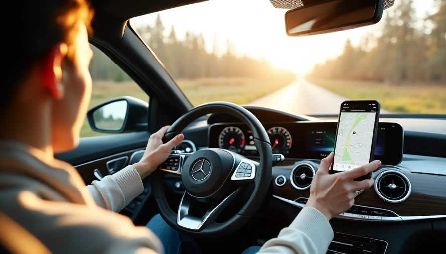 Modern car interior with smartphone navigation and simple dashboard