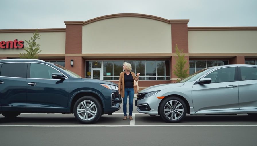 Midsize SUV and sedan parked side by side comparison