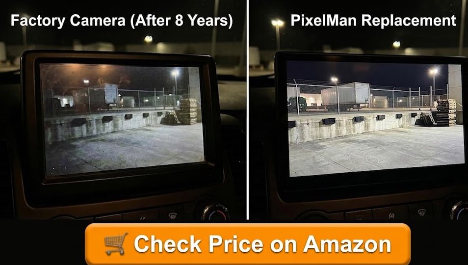 PixelMan 1080P metal backup camera vs factory blurry image
